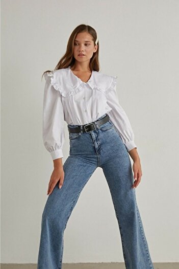 Ramrod 90's Kar Yıkama Mavi Likralı Süper Yüksek Bel Salaş Jeans Palazzo Pantolon