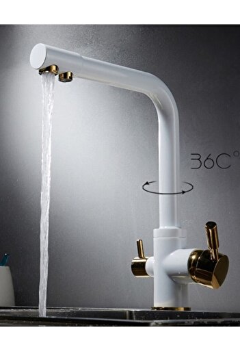 HMS Dual Flow Water Purifier - Kitchen Sink Faucet White/Gold