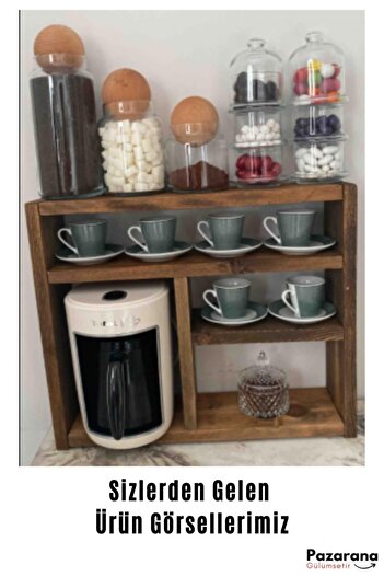 AnkaWood Countertop Coffee Machine Stand Solid Wood Stand Coffee Cup Holder Coffee Pot Sugar Holder