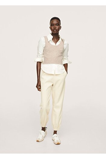 MANGO Woman Women's Beige Crop Knit Top