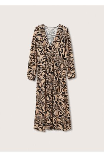 MANGO Woman Kadın Kahverengi Leopar Desenli Uzun Elbise