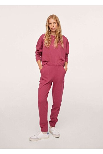 MANGO Woman Women's Strawberry Red Jogger Style Cotton Sweatpants