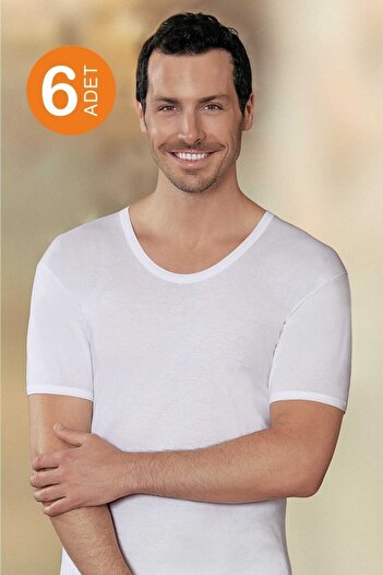 Şahinler Men's White 6-Pack 100% Cotton Undershirt Me001