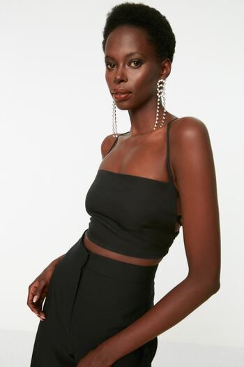 Trendyol Collection Black Crop Woven Bustier TPRSS22BS0004