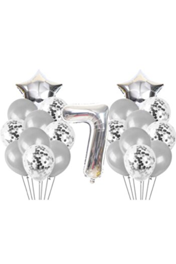 BEST PARTİ DOĞUM GÜNÜ PARTİ SÜSLERİ 7 Year Old Confetti Balloon Birthday Set Silver