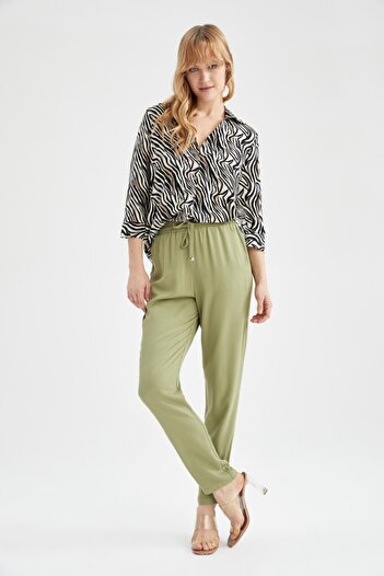 DeFacto Harem Normal Waist Straight Leg Pocket Viscose Trousers