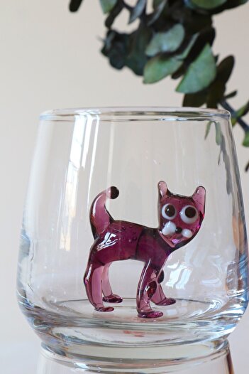 ADAMODART 6-Piece Chubby Coffee Side Water Glass with Cat Glass Figures