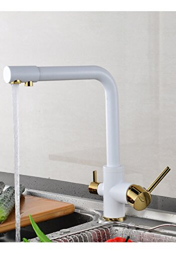 HMS Dual Flow Water Purifier - Kitchen Sink Faucet White/Gold