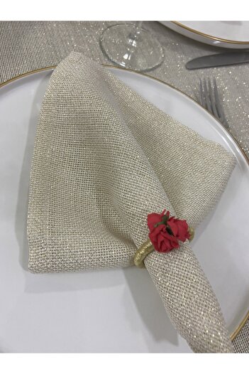 Zeren Home Keten Görünümlü Linen Simli Peçete Gold 35 X 35