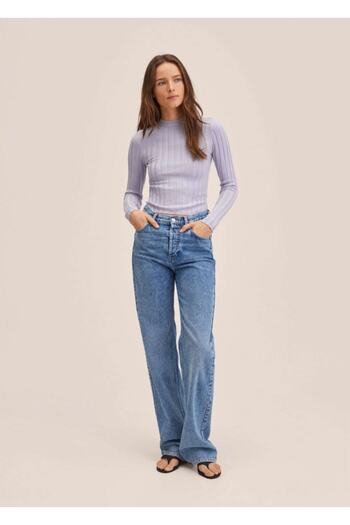 MANGO Woman Ribbed Sweater with Slit on the Front