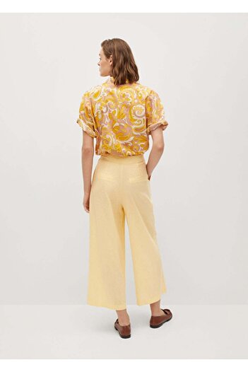 MANGO Woman Kadın Sarı Keten Karışımlı Pantolon Etek