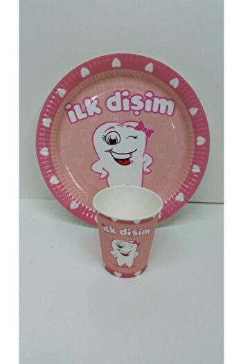 Happyland Set of 8 Pink Plates and Cups - 8 My First Tooth Concepts