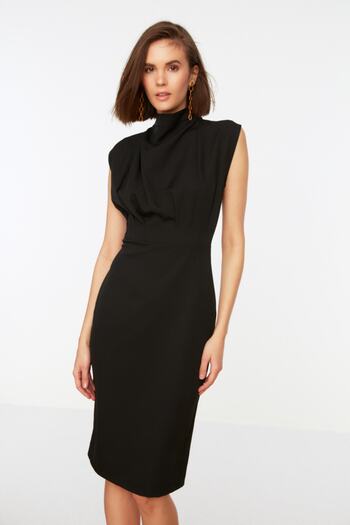 Trendyol Collection Schwarzes Midi-Bleistiftrockkleid mit Stehkragen - TWOAW20EL0311