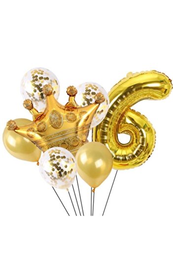 BEST PARTİ Age 6 Golden King Queen Crowned Foil Balloon Set