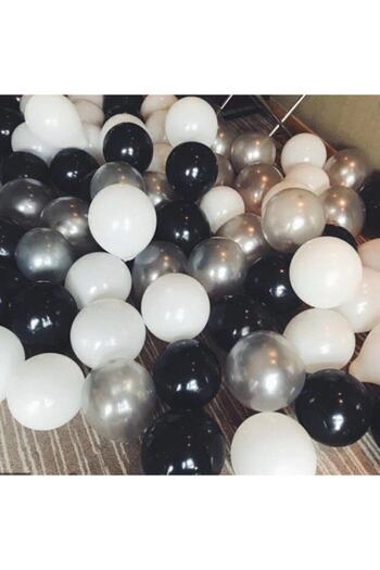 BEST PARTİ DOĞUM GÜNÜ PARTİ SÜSLERİ 30 Balloons (black - White - Silver Gray Mixed)