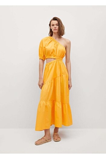 MANGO Woman Γυναικείο φόρεμα από βαμβακερό πορτοκαλί σκίσιμο