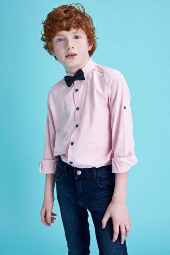DeFacto Boy's Bow Tie Sleeves Foldable Linen Look Shirt