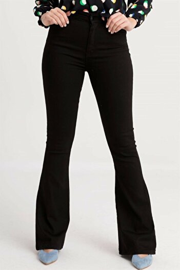 Ramrod Kadın Siyah Solmayan Yüksel Bel Likralı Toparlayıcı Ispanyol Jeans Pantalon Harmony