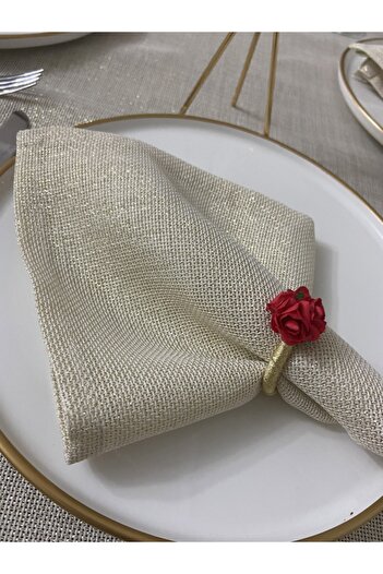 Zeren Home Keten Görünümlü Linen Simli Peçete Gold 35 X 35