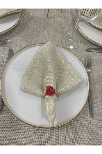 Zeren Home Keten Görünümlü Linen Simli Peçete Gold 35 X 35