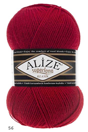Alize (5 Pieces) Superlana Classic 25% Wool 100 Gram Hand Knitting Yarn 56/Red