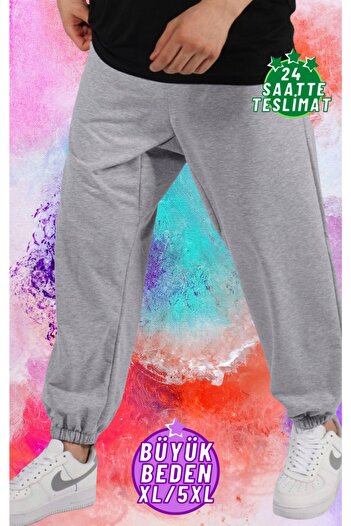 la gizzia Plus Size Sweatpants with Elastic Legs Gray