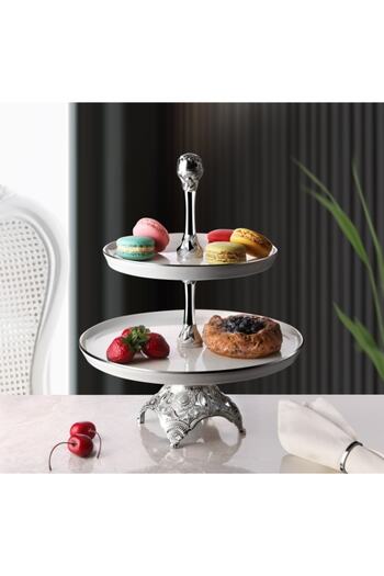 MOS'EV Silver 2 Layer Porcelain Round Serving Presentation Diameter 30cm
