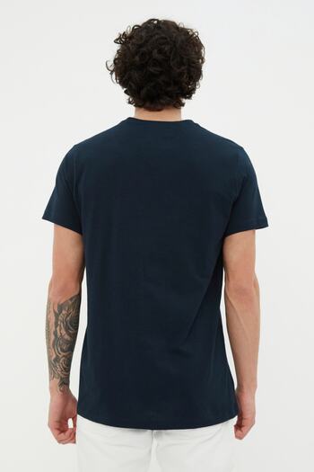 Trendyol Collection Μπλουζάκι με κοντό μανίκι Navy Blue Regular/Regular Cut με τυπωμένο λογότυπο 100% βαμβάκι TMNSS20TS0984