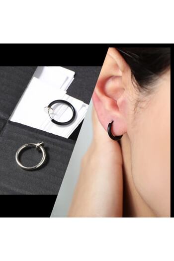 Jaida Moda Unisex Surgical Steel Black And Silver Compression Hoop Earrings