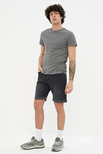 Trendyol Collection Anthracite Slim Fit Rake Destroyed Denim Jeans Shorts Tmnss21Sr0727