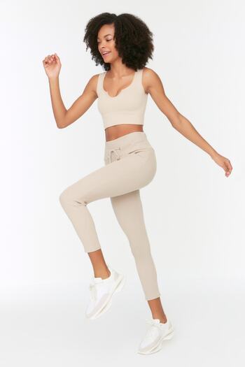 Trendyol Collection Cream Corded Full Length Knitted Sports Leggings TWOAW22TY0053