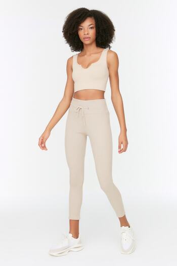 Trendyol Collection Cream Corded Full Length Knitted Sports Leggings TWOAW22TY0053