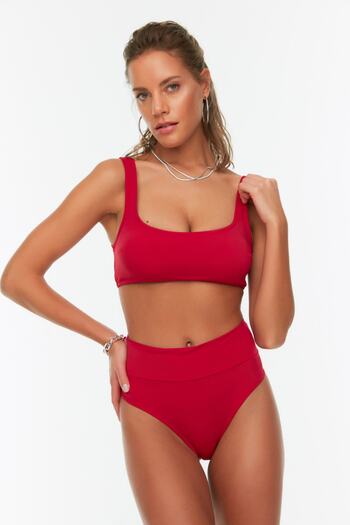 Trendyol Collection Σετ μπικίνι με ψηλή μέση μπορντό Bralete altura TBESS22BT0010