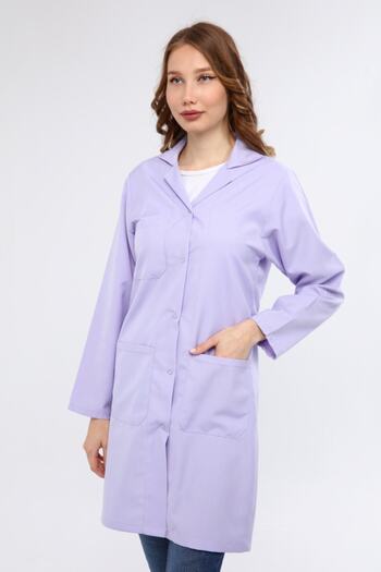 Çamdalı İş Elbiseleri Lilac Alpaca Women's Work Apron - Lilac Women's Work Apron with Snap Fastener, 2 Pockets, Belt on the Back, Jacket Collar