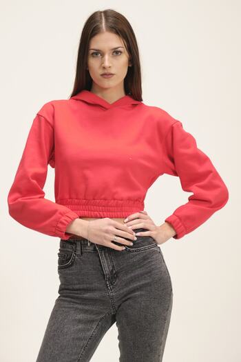 PUNKY CAT Women's Pomegranate Blossom Hooded Crop Sweatshirt with Fleece Inside