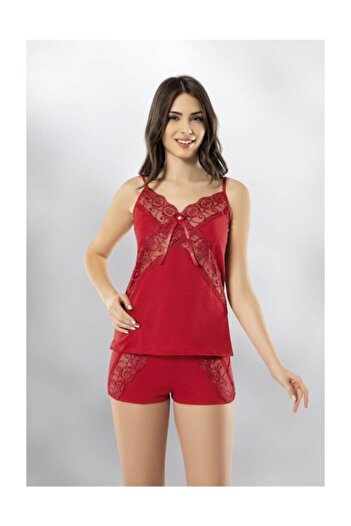 KOTA Women's Lace Detailed Combed Cotton Athlete Shorts Nightgown Set 6339