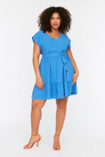 Trendyol Curve Indigo Belted Woven Dress TBBSS22EL1670