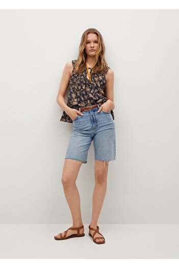 MANGO Woman Women's Black Patterned Cotton Blouse