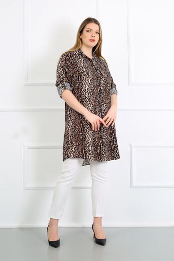 By Alba Collection Women's Leopard Cotton Viscose Large Size Tunic