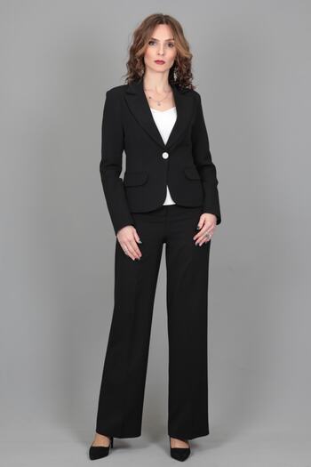 ÖNDER ÖZSOY Collared Single Button Jacket & Flared Trousers Set-black