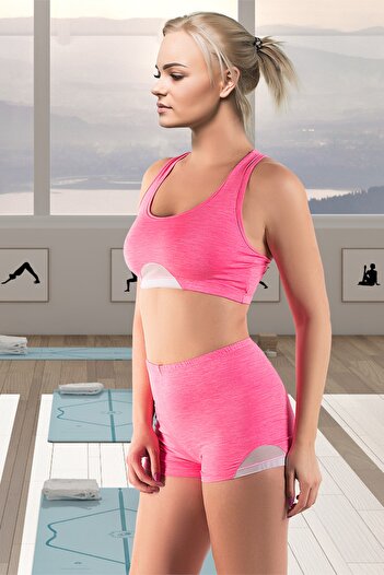 Miorre Melange Tulle Detailed Cross Strap Bustier Set with Sports Shorts