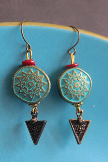 delay art Bohemian Turquoise Ethnic Earrings - Long Dangle, Women's Handmade Bijouterie Jewelry