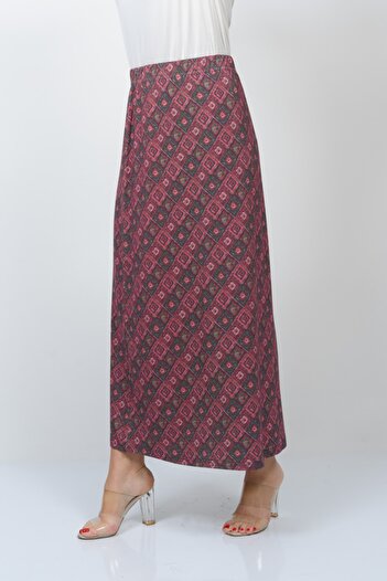 TUSSE Ethnic Patterned Combed Cotton Elastic Waist Pencil Large Size Skirt