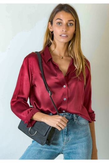 Piola Club Cămașă de damă din satin burgundy