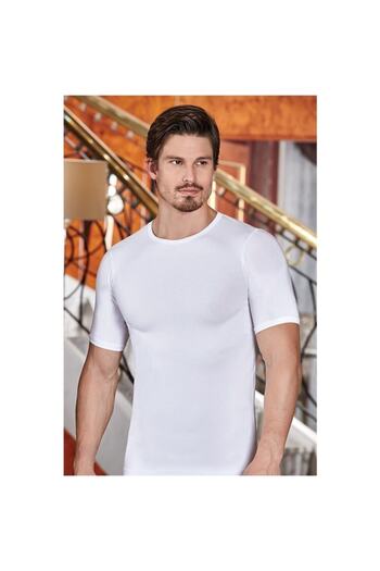 Berrak Men's White Single Jersey - Lycra Short Sleeve Crew Neck 3-Piece Undershirt Pack 1024