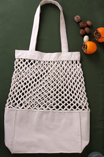 Baveno Hand Knitted Multi-Purpose Cream Mesh Bag