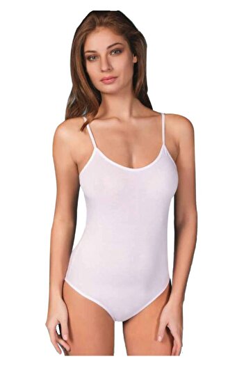 Berrak Women's White Rope Strap Lycra Badi with Snaps at the Bottom 4-Piece 2081