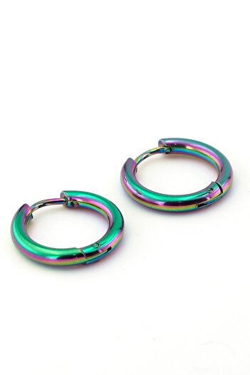 Solfera Stainless Steel Iridescent Rotating Colorful Hoop Earrings E769