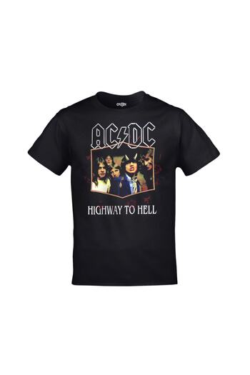Orijin Tekstil Unisex Μαύρο μπλουζάκι AC DC Highway To Hell εμπρός πίσω με στάμπα
