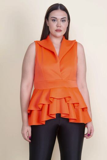 Şans Women's Large Size Orange Flounce Detailed Tunic 65n21088